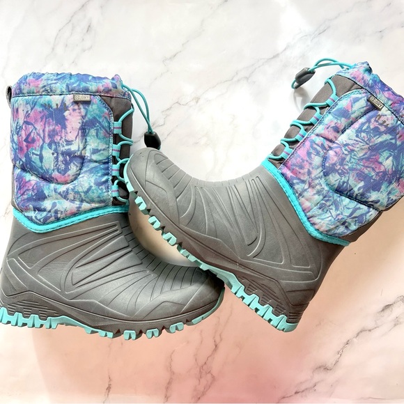 Merrell Girl Snow Quest Waterproof Purple Tie dye Winter Boots Size 4 Thermolite - Picture 17 of 17